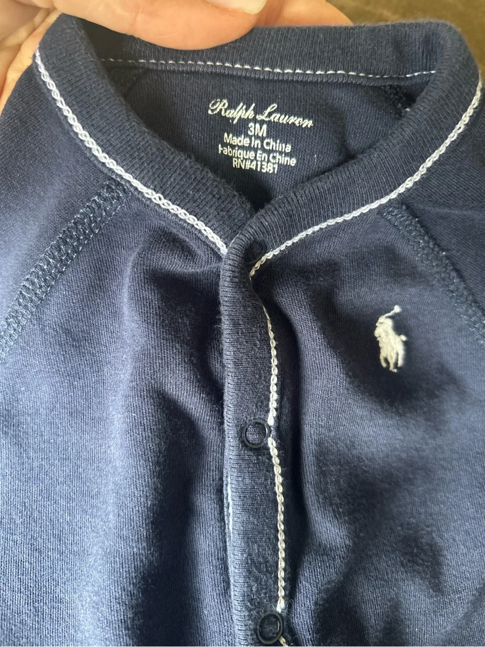 Ralph Lauren Baby 3M Navy Footed Cotton Sleeper One Piece Romper